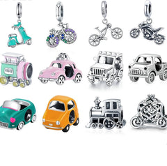 Sterling Silver 925 Colorful Enamel Pendant Car Charms