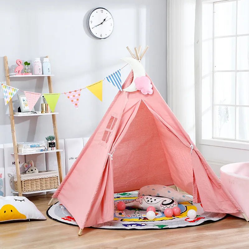 Kids Portable Tipi Cabana Tents with Carpet LED Lights