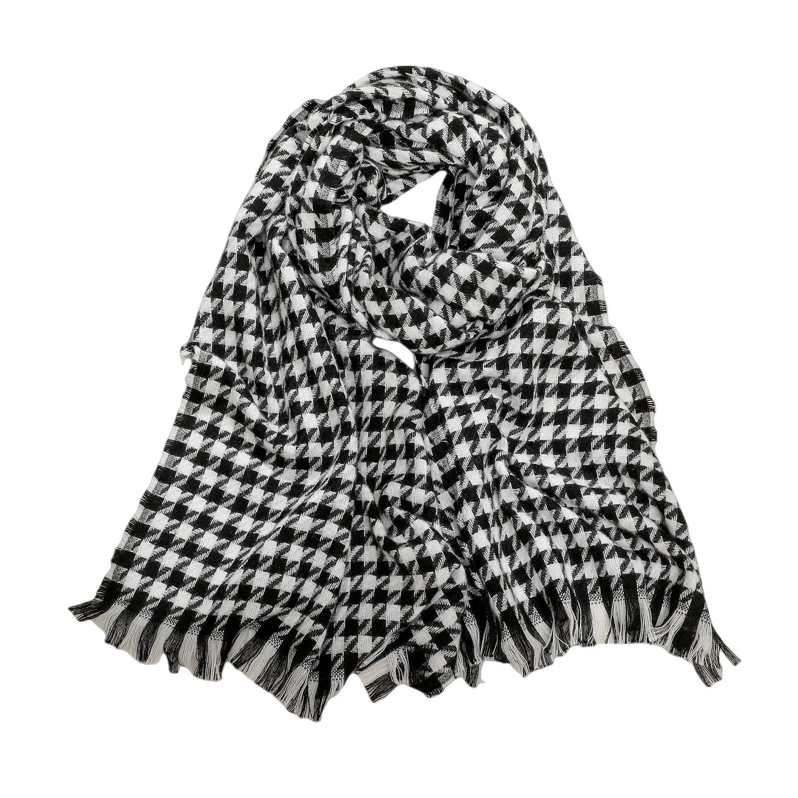 Women Tassel Plaid Headdress Warm Scarf