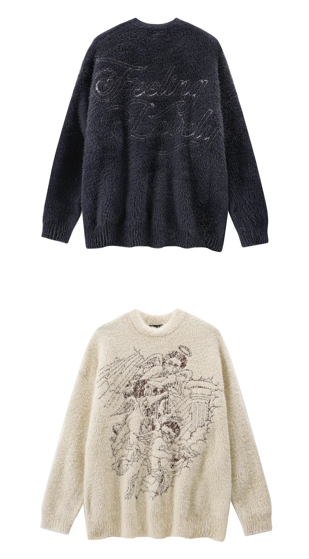 Women Angels Embroidery Cashmere Design Knitted Oversized Sweater