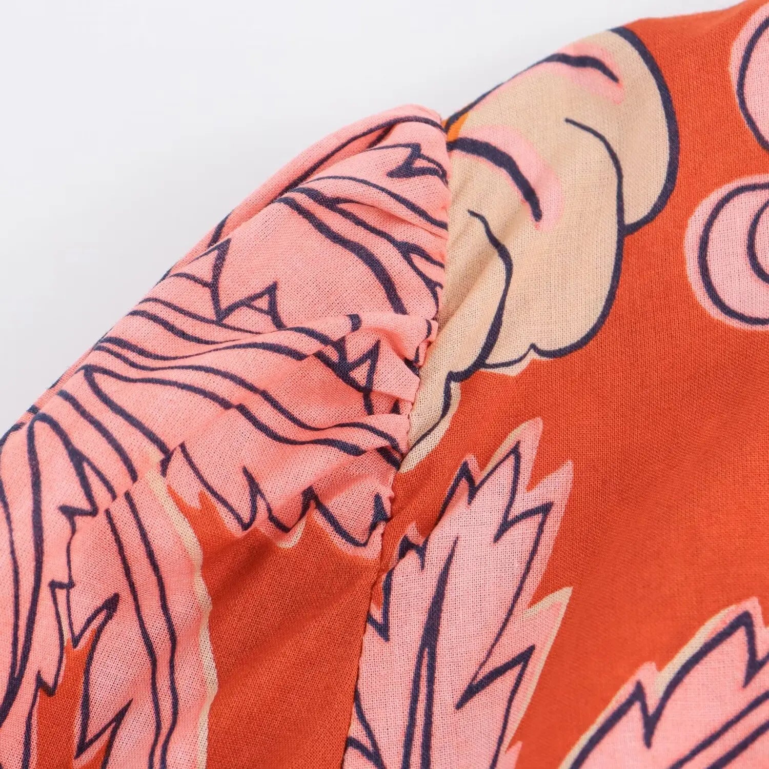 Women Casual Printed Pleats Short Sleeve Midi Dress