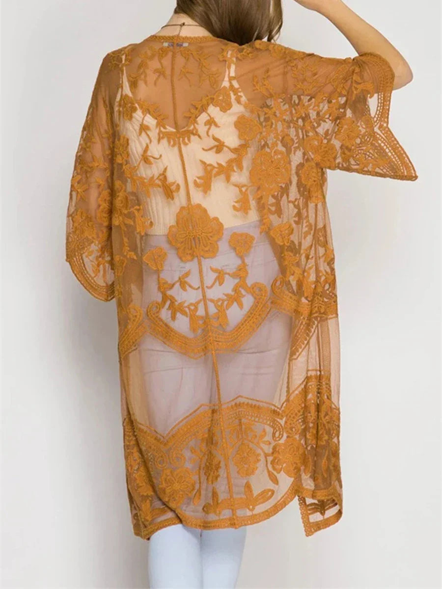 Women Casual Embroidered Flower Cover Up