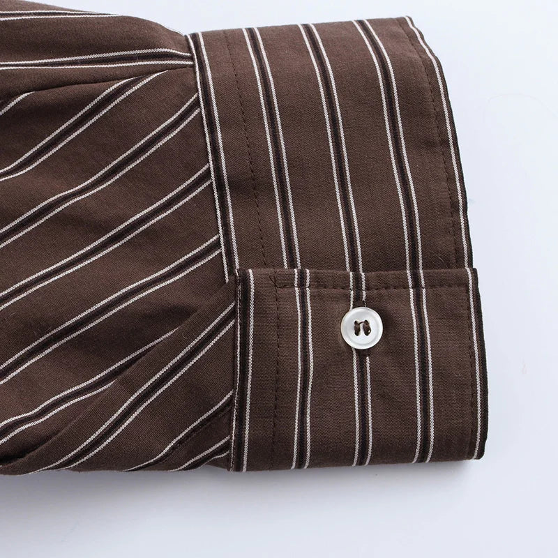 Women Long Sleeves Vertical Stripe Formal Shirt