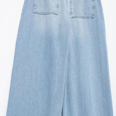 Women Halter Wide Leg  Light Denim Jumpsuit