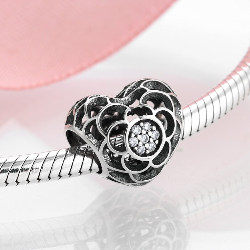 Women Accessories 925 Sterling Silver Ribbon Chocolate Heart Bead Bracelet