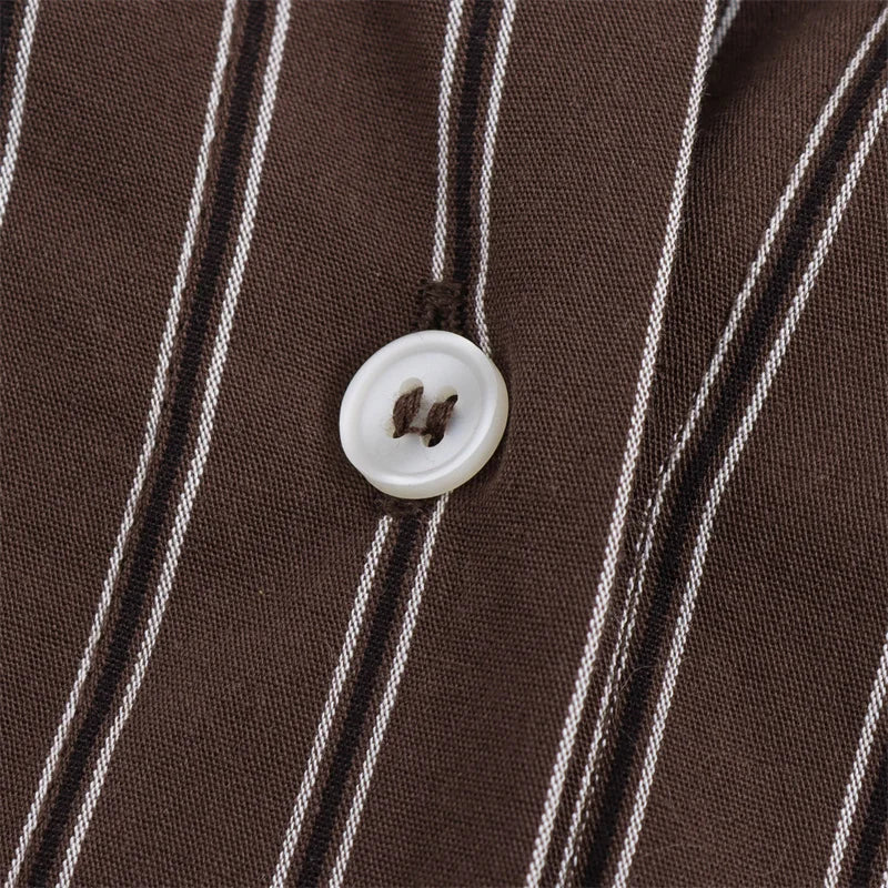 Women Long Sleeves Vertical Stripe Formal Shirt