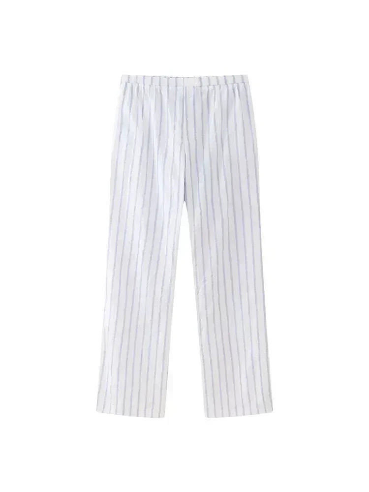 Women Striped Vest Sleeveless Tops + High Waist Long Casual Pant 2 Piece Outfits