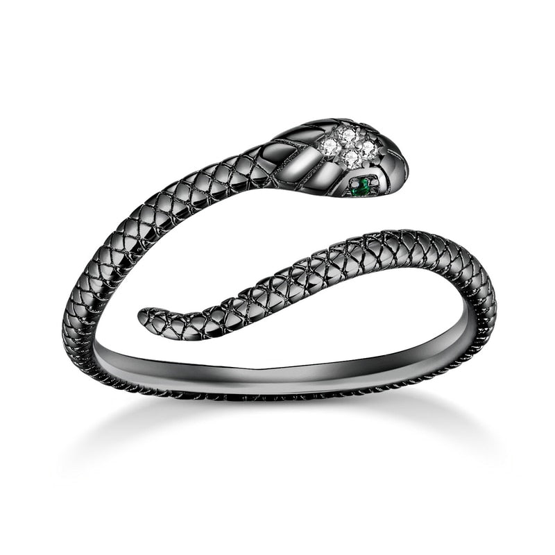 Woman Accessories Sterling Silver 925 Platinum Plated Green Zircon Snake Ring