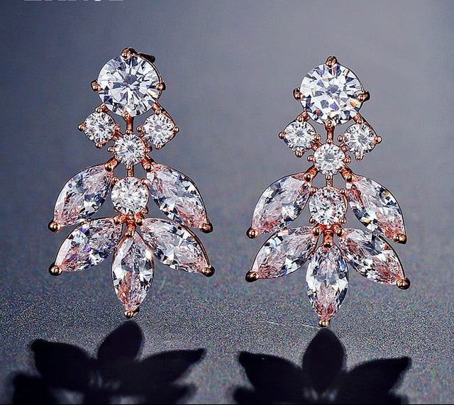 Woman Cubic Zircon Crystal Flower Stud Earrings