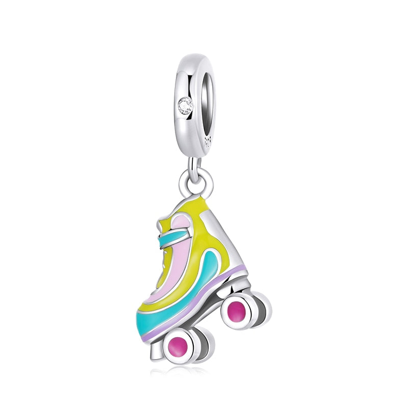 Sterling Silver 925 Colorful Enamel Pendant Car Charms