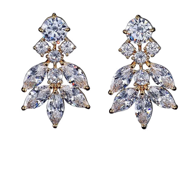 Woman Cubic Zircon Crystal Flower Stud Earrings