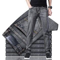 Men Grey Thin Straight Stretch Denim Jeans