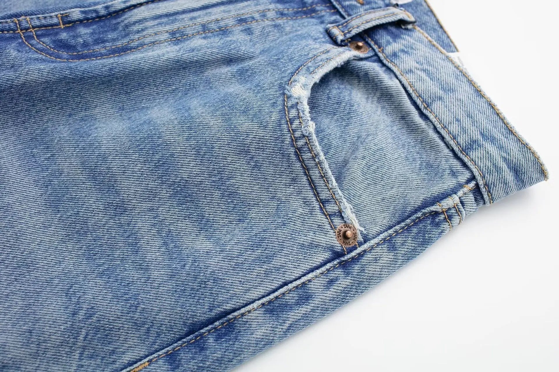 Women Blue Denim High Waist Wide Leg Ripped Jeans
