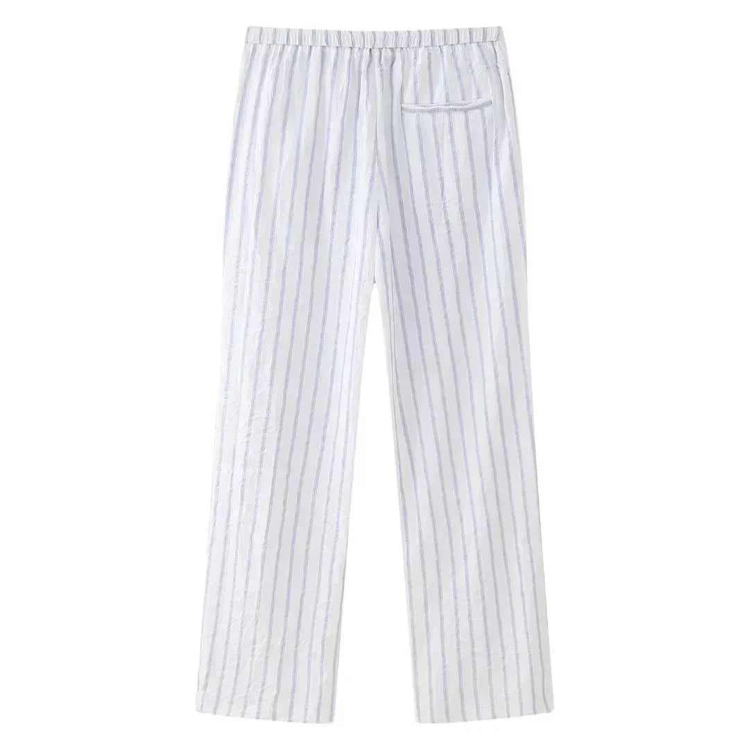 Women Striped Vest Sleeveless Tops + High Waist Long Casual Pant 2 Piece Outfits