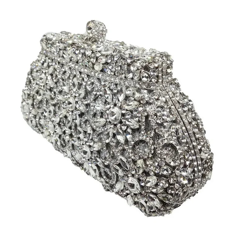 Women Boutique Crystal Flower Clutch Handbag