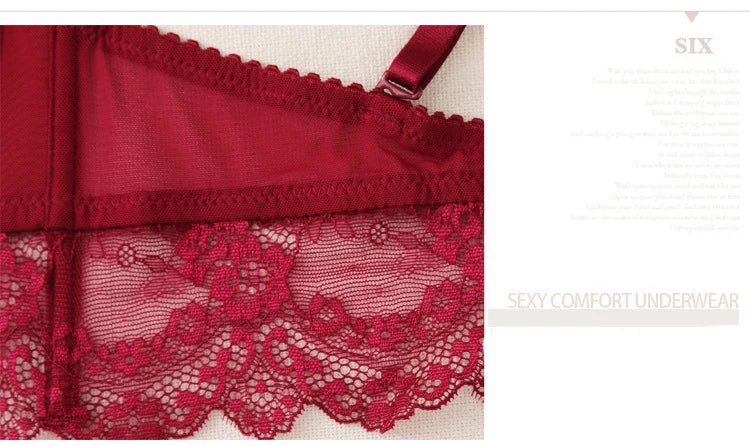 Women Push Up Sexy Hollow Lace Embroidery Bra Set