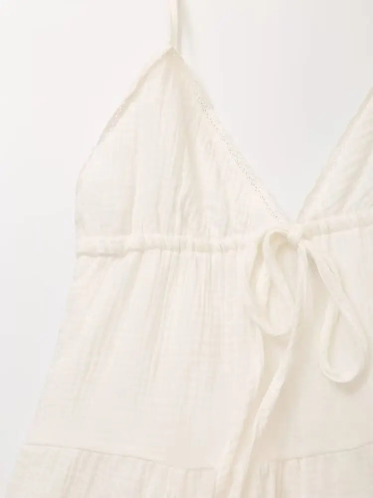 Women Cotton White Sleeveless A-line Tops