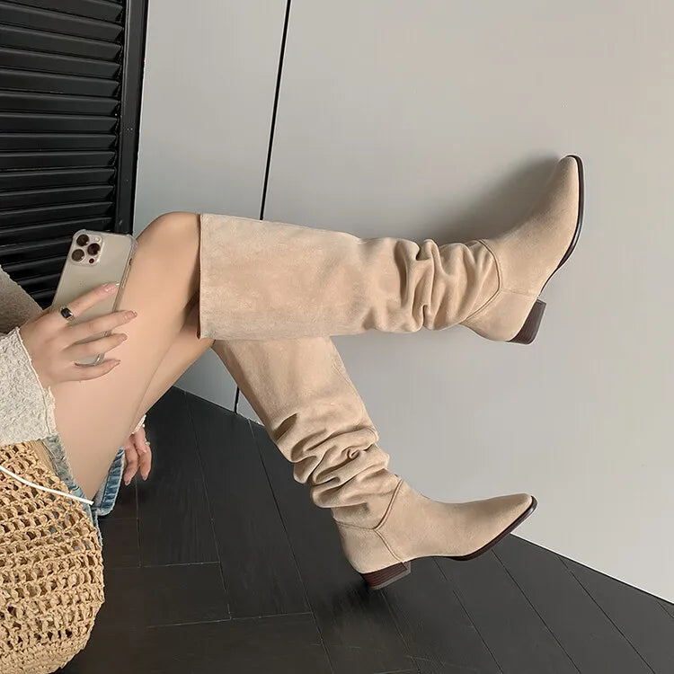 Accessories Women Faux Suede Pleated Boots