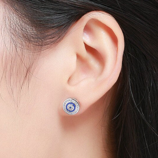 Sterling Silver 925 Women Blue Zircon Stud Earrings