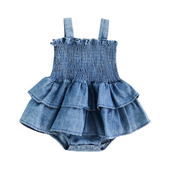 Kids Baby Girl Sleeveless Ruffle Denim Suspender Romper