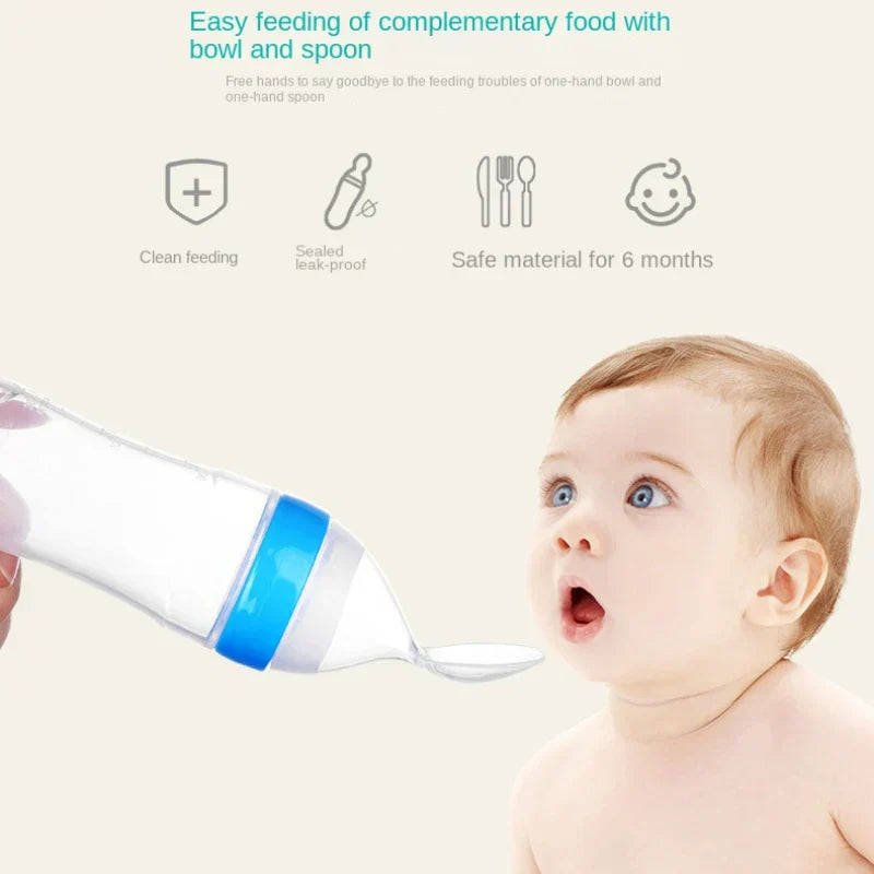 Baby Silicone Squeeze Feeding Bottle Spoon