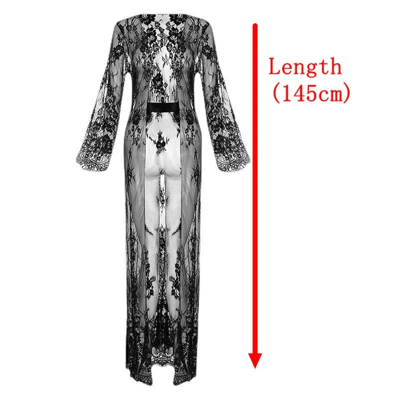 Women Sexy Lace Long Sleeve Robe Nightgowns