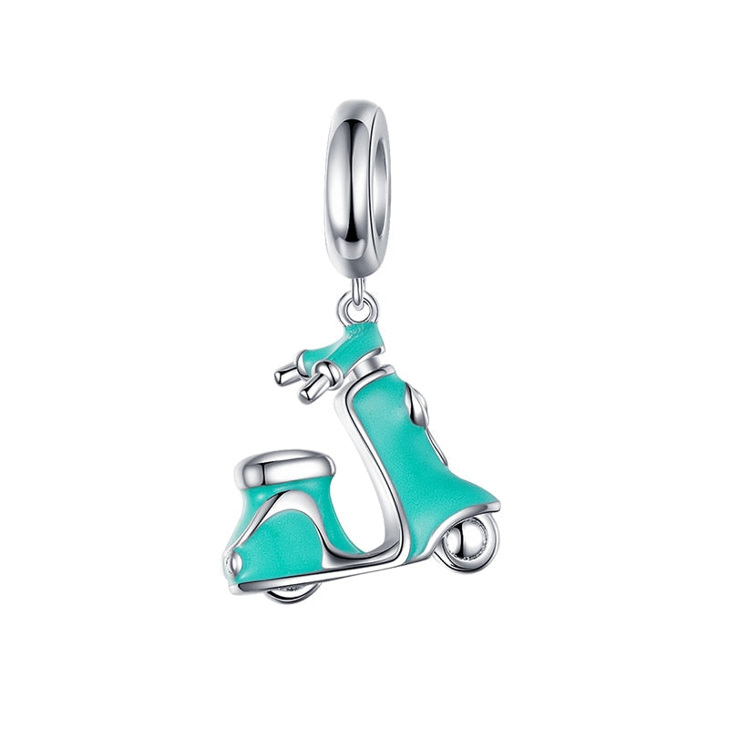 Sterling Silver 925 Colorful Enamel Pendant Car Charms