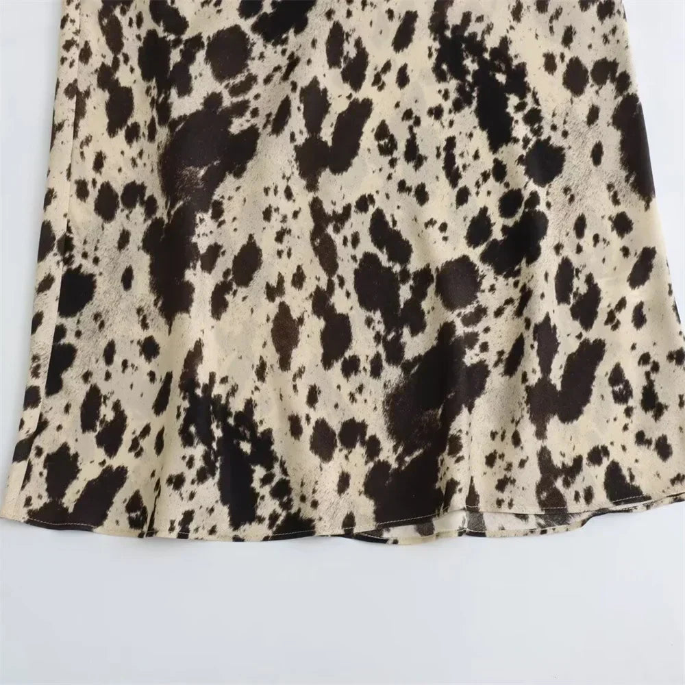 Women Animal Pattern Printed Silk Satin Skirt