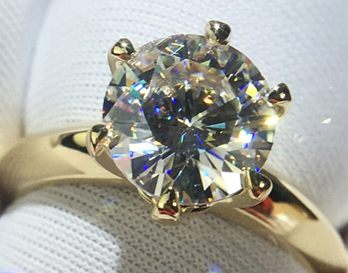 Women 18K Pure Gold Solitaire 2.0ct CZ Engagement Rings
