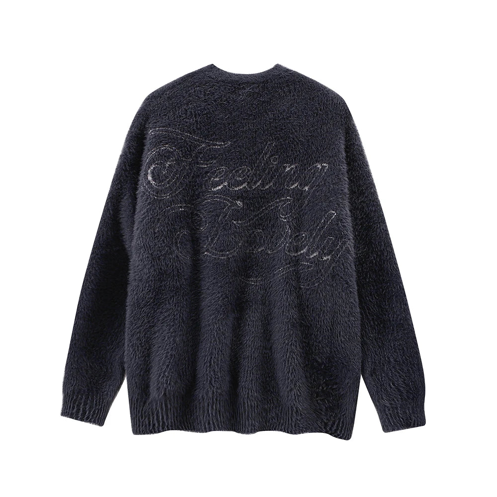 Women Angels Embroidery Cashmere Design Knitted Oversized Sweater