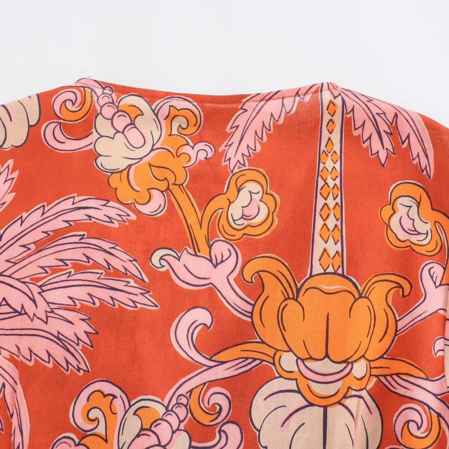 Women Casual Printed Pleats Short Sleeve Midi Dress