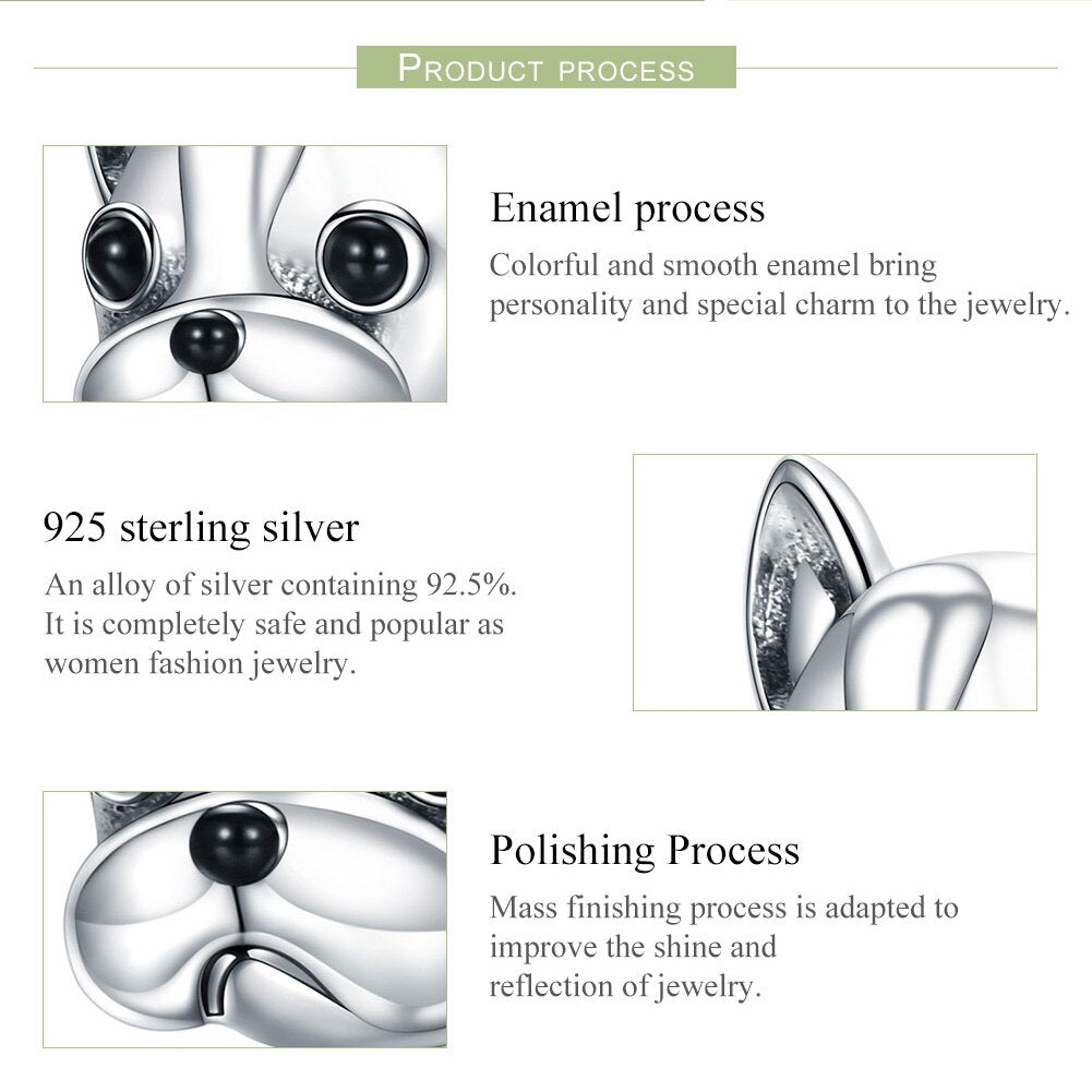 Sterling Silver 925 Loyal Partners French Bulldog Bead Charm Bracelets