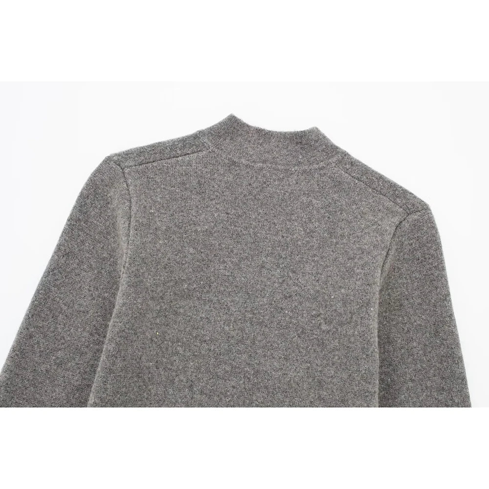 Women V-Neck Irregular Cardigans Knitted Elegant Skirt Grey Two Piece Outfits