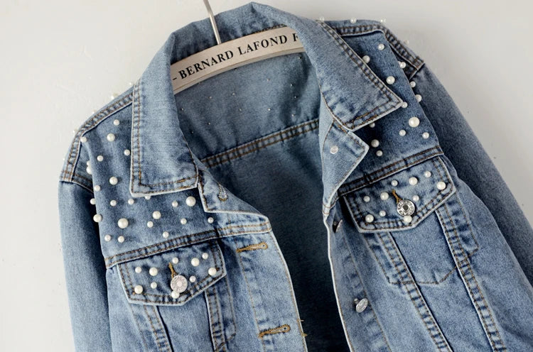 Women Casual Embellished Denim Jacket