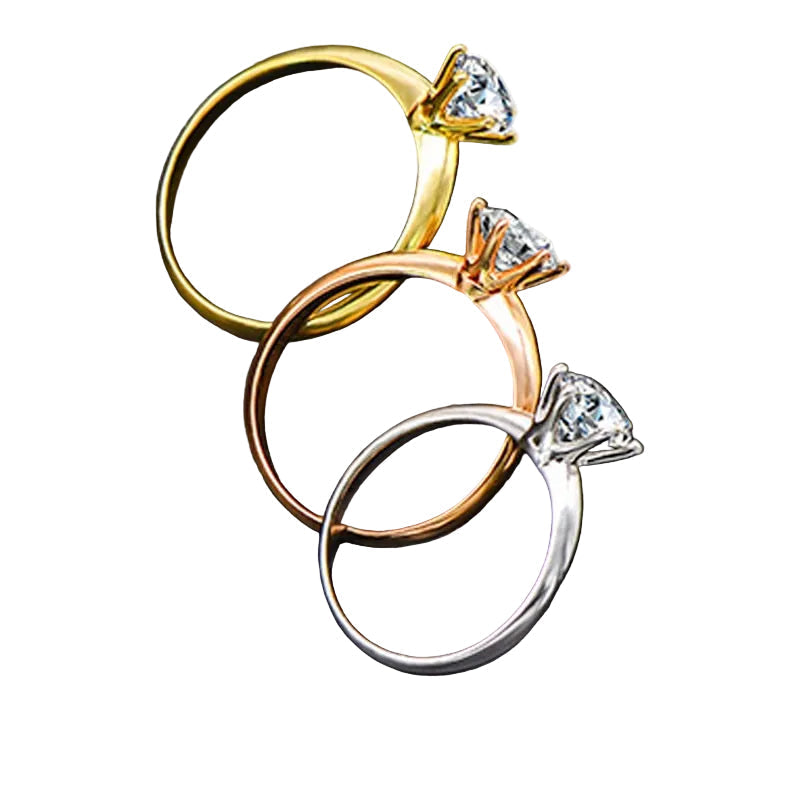 Women 18K Pure Gold Solitaire 2.0ct CZ Engagement Rings