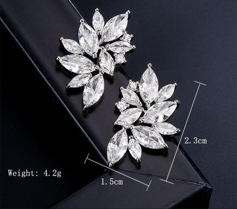 Woman Cubic Zircon Crystal Flower Stud Earrings