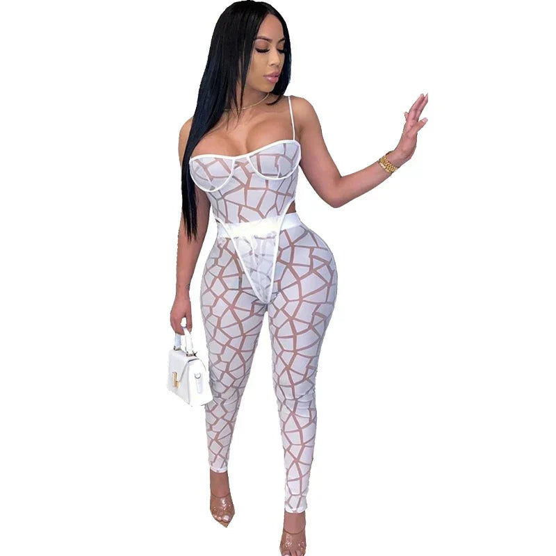 Women Beach Bodysuit Top and Pants Suit - 2 Piece