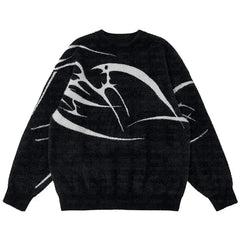 Women Vintage Harajuku Gothic Print Knit Sweater