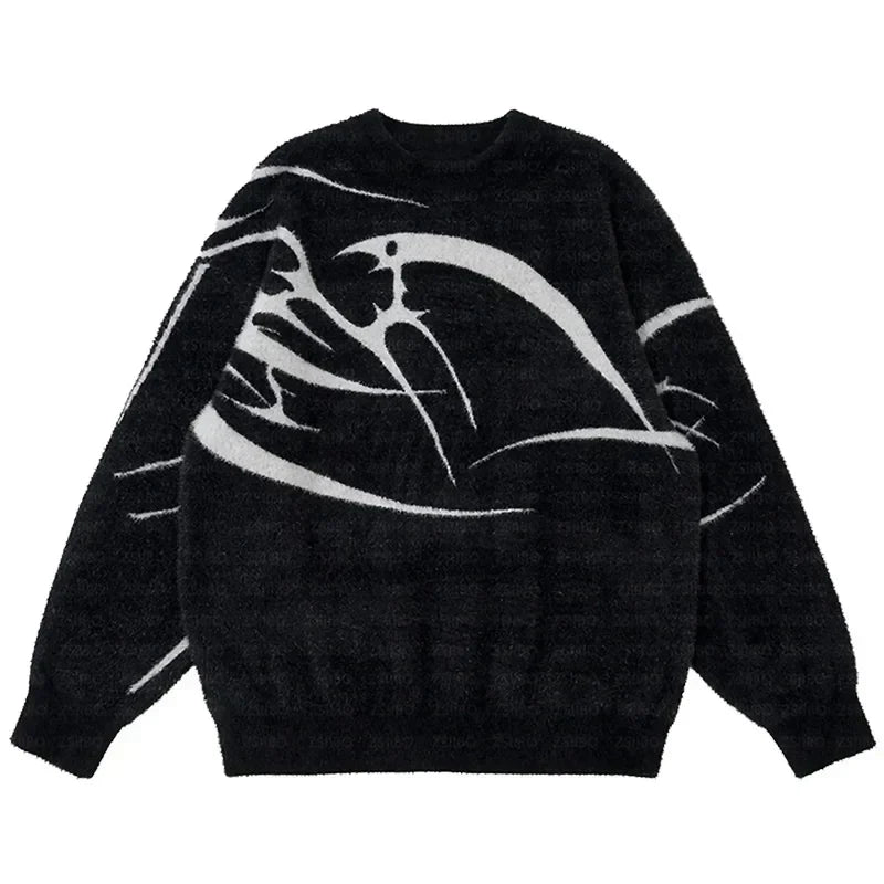 Women Vintage Harajuku Gothic Print Knit Sweater
