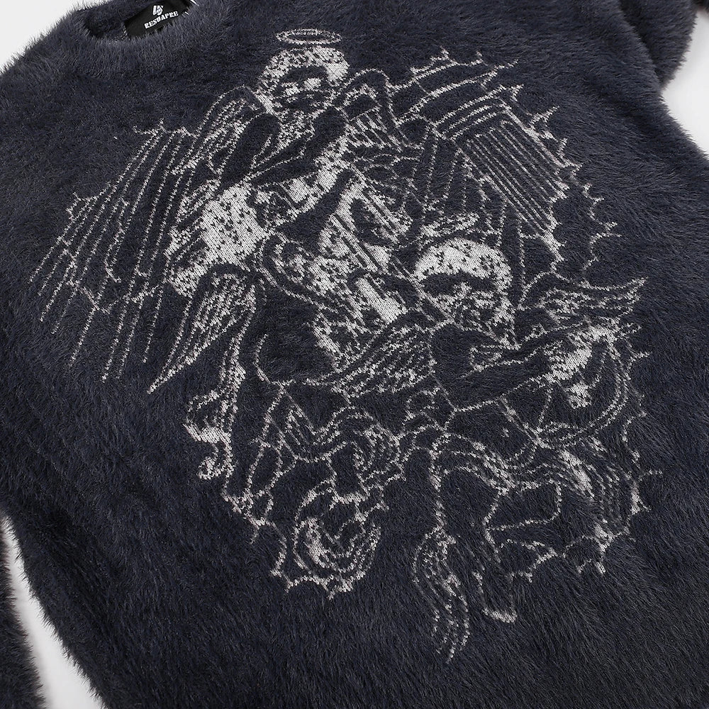 Women Angels Embroidery Cashmere Design Knitted Oversized Sweater