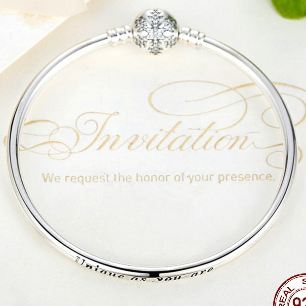 Sterling Silver 925 Women Snowflake Clasp Snake Chain Bracelet