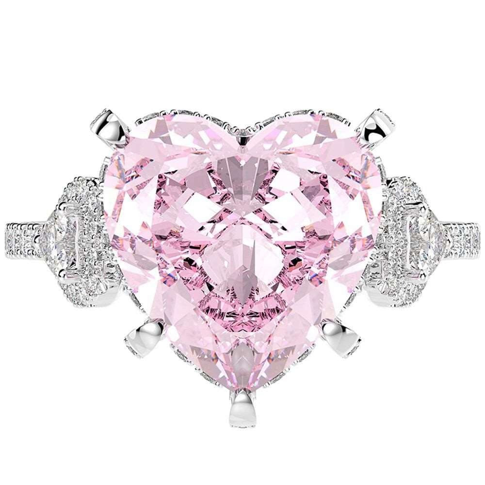 100% 925 Sterling Silver Heart Pink Sapphire Gemstone Ring