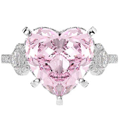 100% 925 Sterling Silver Heart Pink Sapphire Gemstone Ring