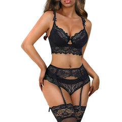 Women 4Pcs Lingerie Sexy Hosiery Set