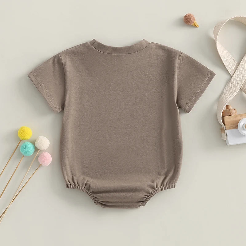 Baby Girl Soft Cotton Pocket Romper Short Sleeve Jumpsuit