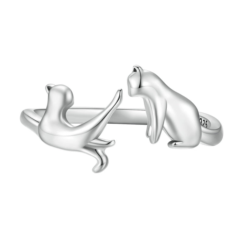 Sterling Silver 925 Butterfly Tail Cat Adjustable Ring