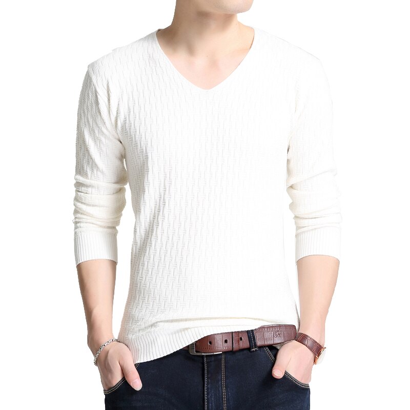 Mens V-collar Long Sleeve Knitted Sweater