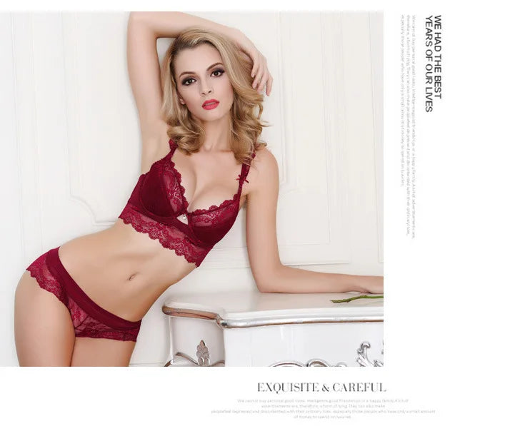 Women Push Up Sexy Hollow Lace Embroidery Bra Set
