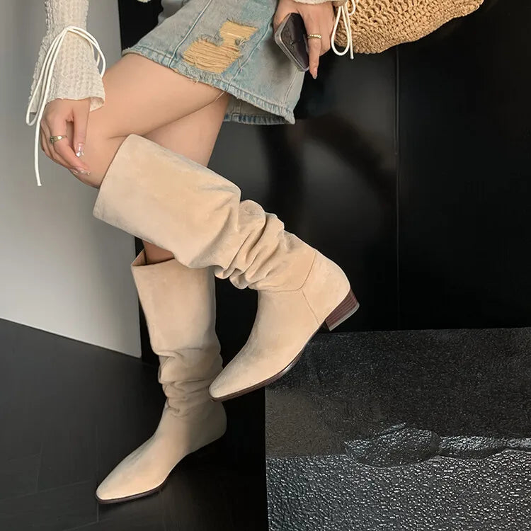 Accessories Women Faux Suede Pleated Boots