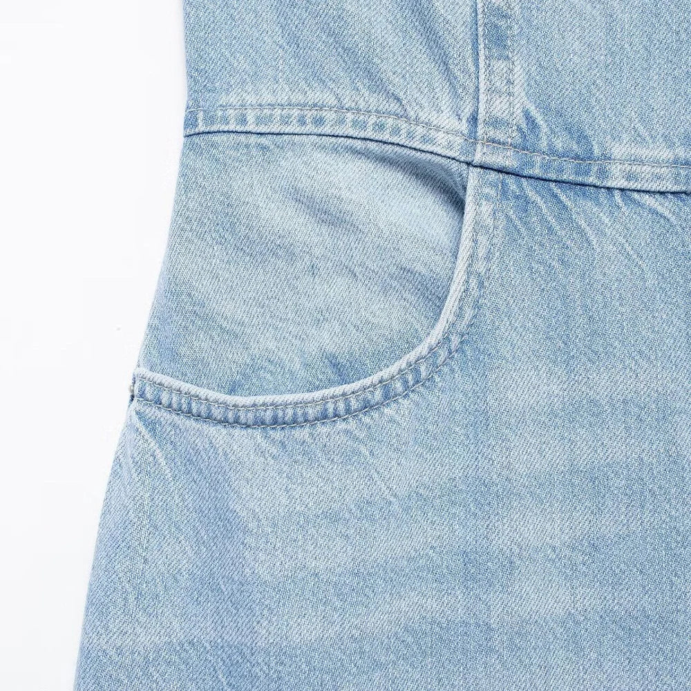Women Halter Wide Leg  Light Denim Jumpsuit